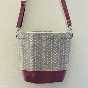 Leather and Mudcloth Women's Crossbody Bag with